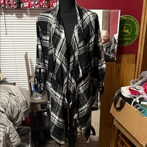 Maurices Black and White Plaid Drape Cardigan